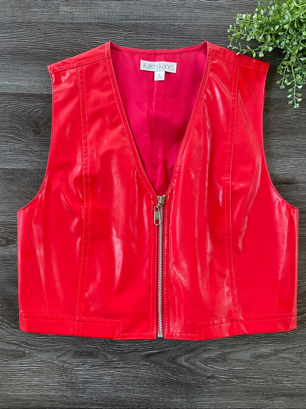 Vintage 80’s Karen Kane Rain and Shine Lacquer Red Zip Vest Women’s Small